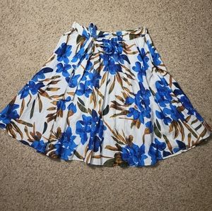 Flint & Moss Floral Full A-line Skirt Attached Tie Belt Unlined Large